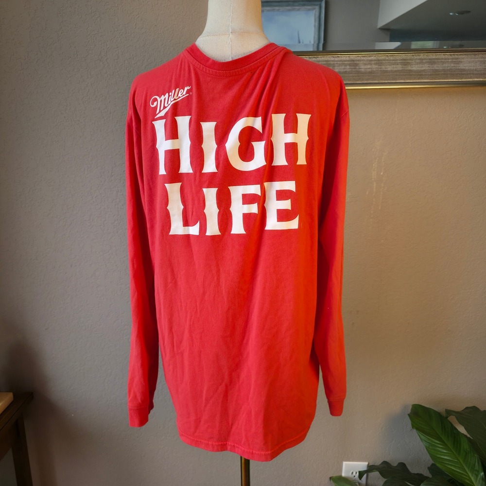 Miller High Life Beer Long‎ Sleeve T-Shirt Mens Red Champagne of Beers Large